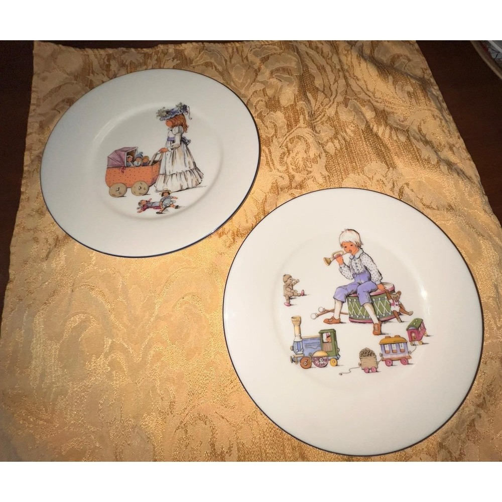 VTG 1985 Lenox Special 8.25" 2 Plate Set- Boy On Drum & Girl & Carriage